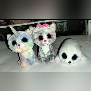 TY Beanie Boo Heather Caticorn, TY KiKi The Cat, TY Icy The Seal, Bundle